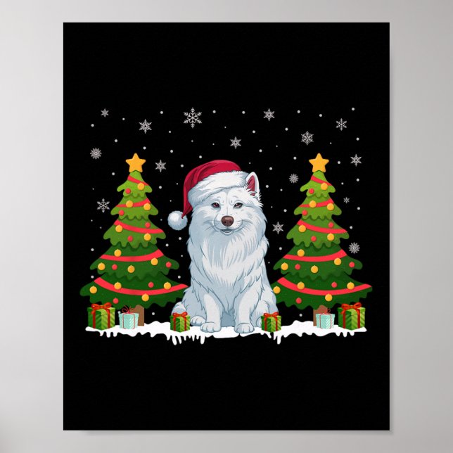 Julafton Träd Ljus Amerikanska eskimo Hund Santa C Poster (Framsidan)