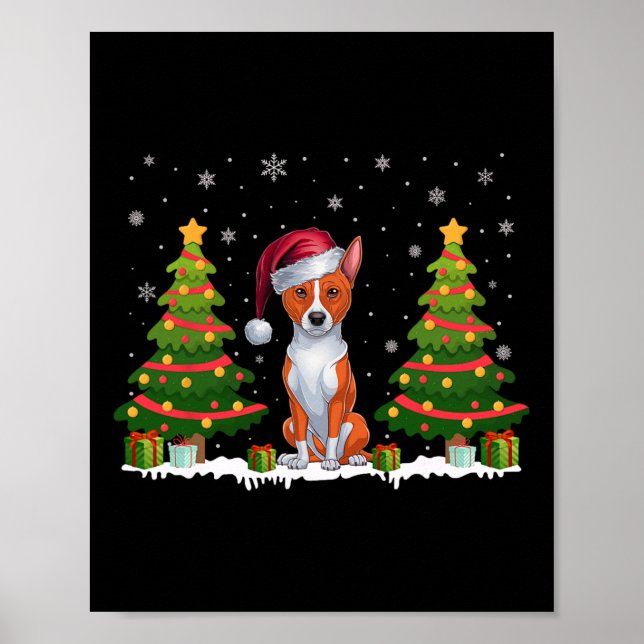 Julafton Träd Ljus Basenji Hund Santa Hat jul S Poster (Framsidan)