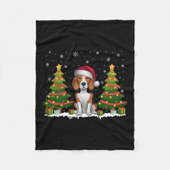 Julafton Träd Ljus Beagle Hund Santa Hat jul Sw Fleecefilt (Framsidan)