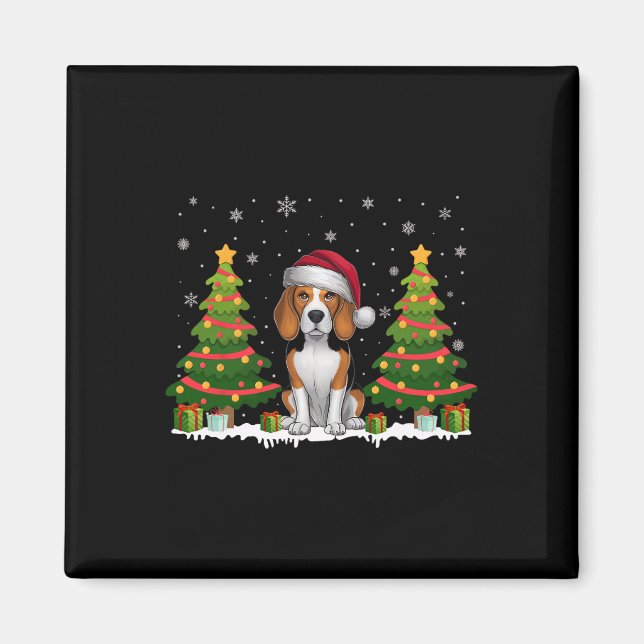 Julafton Träd Ljus Beagle Hund Santa Hat jul Sw Magnet (Framsidan)