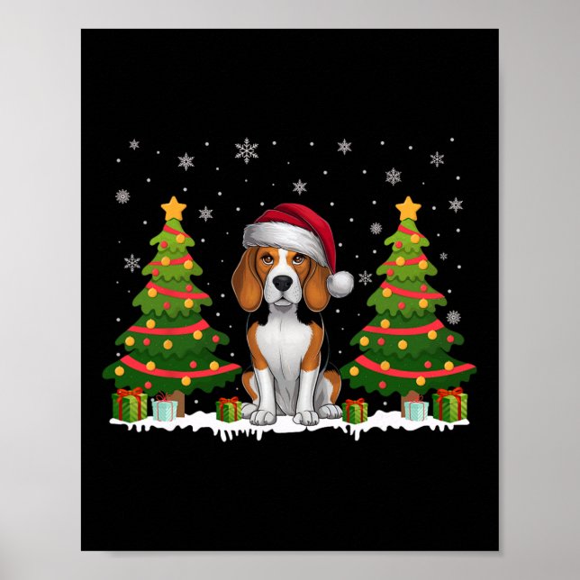 Julafton Träd Ljus Beagle Hund Santa Hat jul Sw Poster (Framsidan)