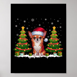 Julafton Träd Ljus Chihuahua Hund Santa Hat-jul Poster