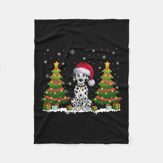 Julafton Träd Ljus Dalmatien Hund Santa Hat-jul Fleecefilt (Framsidan)