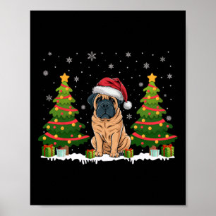 Julafton Träd Ljus Engelsk Mastiff Hund Santa Chri Poster