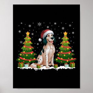 Julafton Träd Ljus Engelska Setter Hund Santa Chri Poster