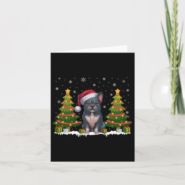 Julafton Träd Ljus Frenchie Hund Santa Hat jul Kort (Framsida)