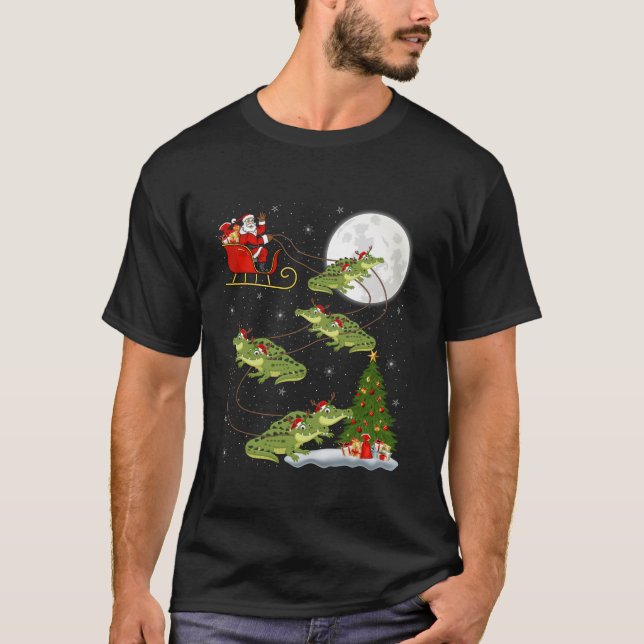 Julafton Träd Ljus Funny Santa Riding Alligator Ch T Shirt (Framsida)