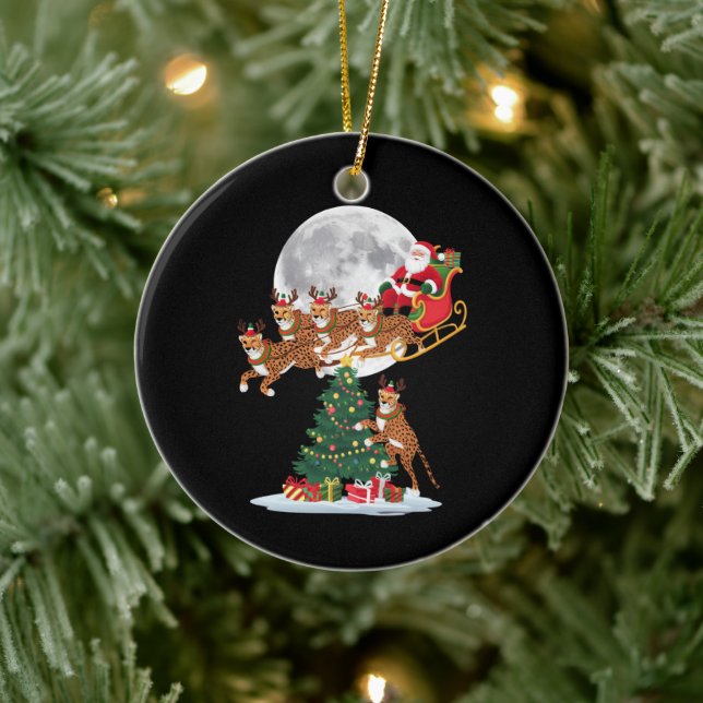 Julafton Träd Ljus Funny Santa Riding Cheetah Julgransprydnad Keramik (Träd)