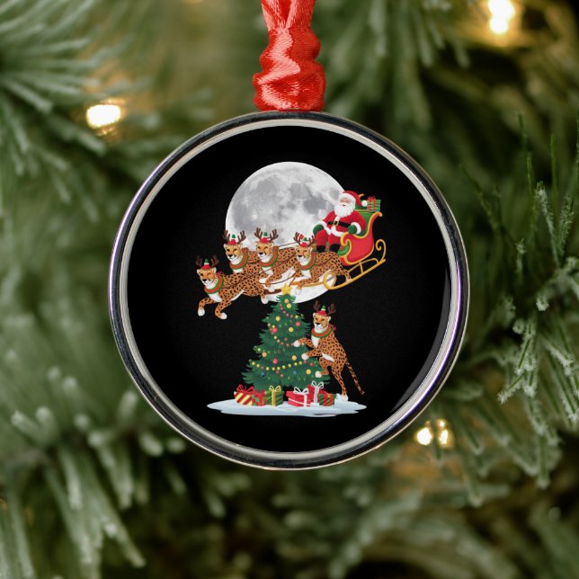 Julafton Träd Ljus Funny Santa Riding Cheetah Julgransprydnad Metall (Träd)