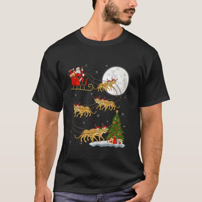 Julafton Träd Ljus Funny Santa Riding Cheetah Kris T Shirt (Framsida)