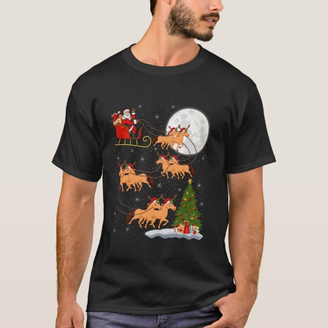 Julafton Träd Ljus Funny Santa Riding Horse Christ T Shirt (Framsida)