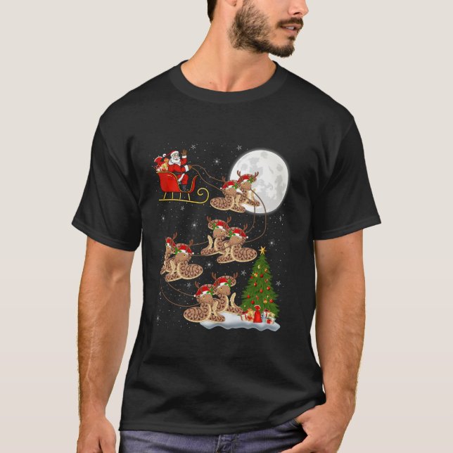 Julafton Träd Ljus Funny Santa Riding Snake Christ T Shirt (Framsida)