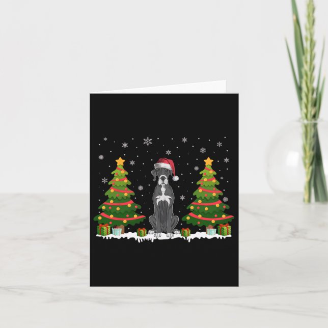 Julafton Träd Ljus Great dane Hund Santa Hat Chris Kort (Framsida)