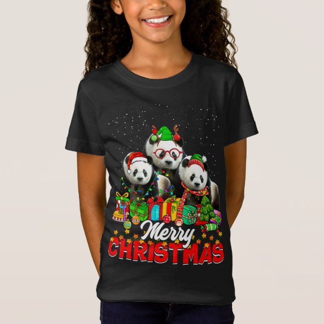Julafton Träd Ljus jul Pajama Panda Bear Anima T Shirt (Framsida)