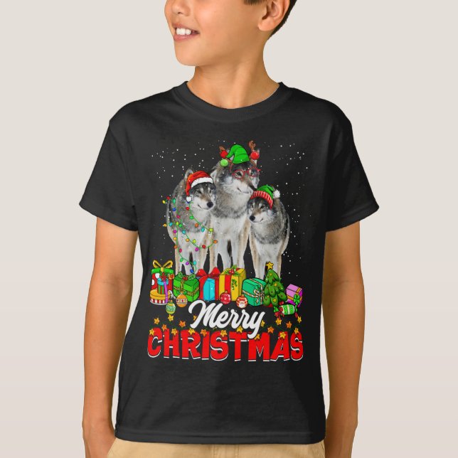 Julafton Träd Ljus jul Pajama Varg Animals Lov T Shirt (Framsida)