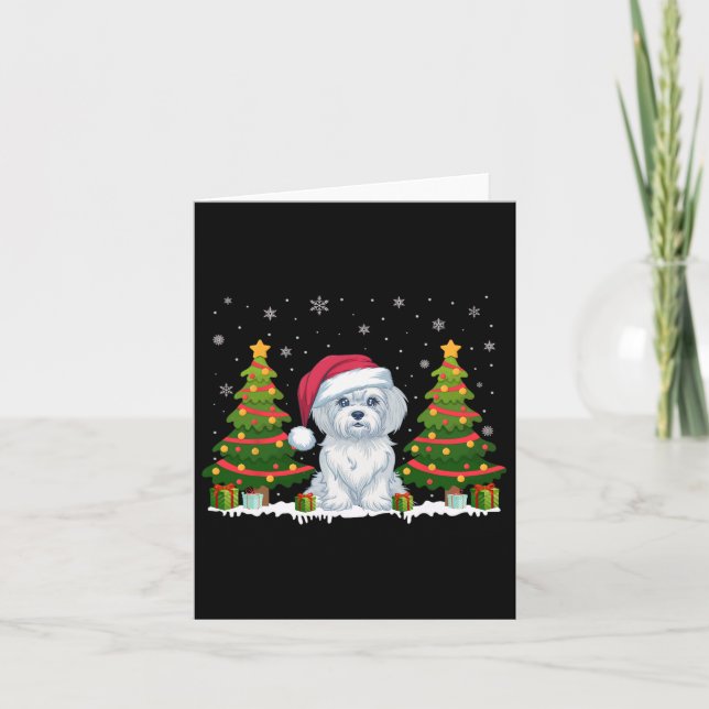 Julafton Träd Ljus Malta Hund Santa Hat jul S Kort (Framsida)