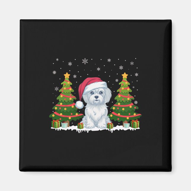 Julafton Träd Ljus Malta Hund Santa Hat jul S Magnet (Framsidan)