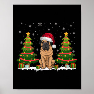 Julafton Träd Ljus Mastiff Hund Santa Hat jul S Poster
