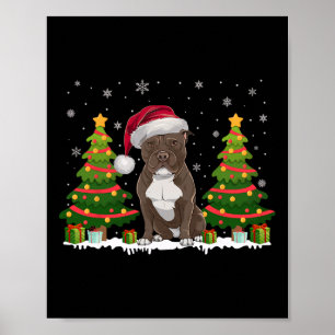 Julafton Träd Ljus Pitbull Hund Santa Hat jul S Poster