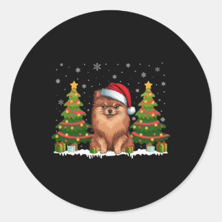 Julafton Träd Ljus Pommern Hund Santa Hat Christma Runt Klistermärke