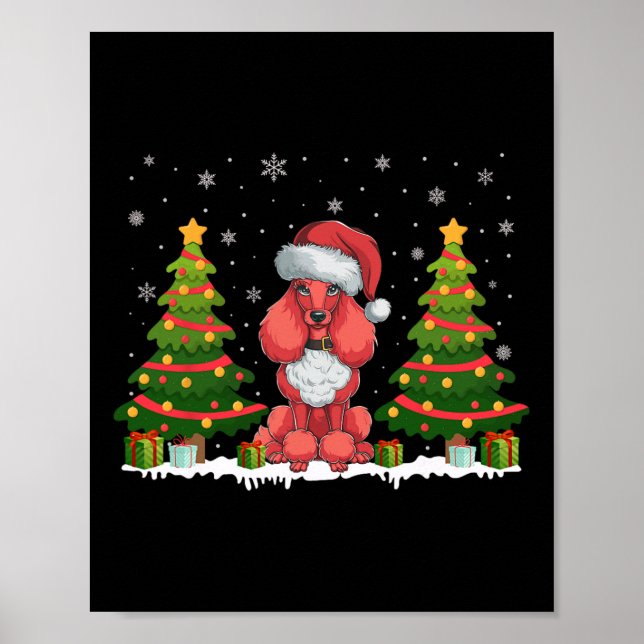 Julafton Träd Ljus Pudel Hund Santa Hat-julen Sw Poster (Framsidan)
