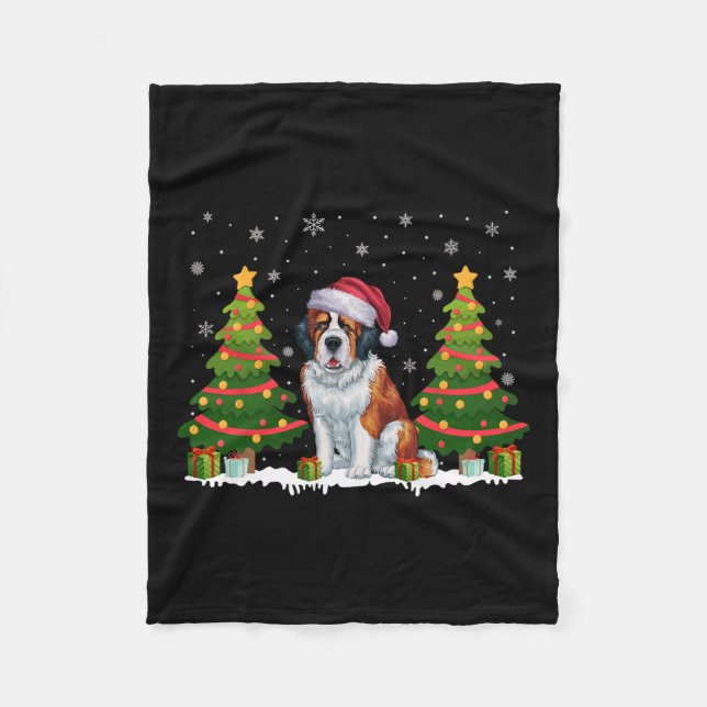 Julafton Träd Ljus Saint Bernard Hund juljuljul Fleecefilt (Framsidan)