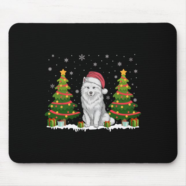 Julafton Träd Ljus Samoyed Hund Santa Hat jul S Musmatta (Framsidan)
