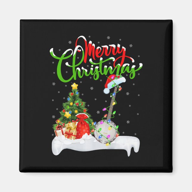 Julafton Träd Ljus Santa Hat Musical Banjo jul Magnet (Framsidan)