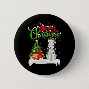 Julafton Träd Ljus Santa Hat Siberian husky Hund C Knapp