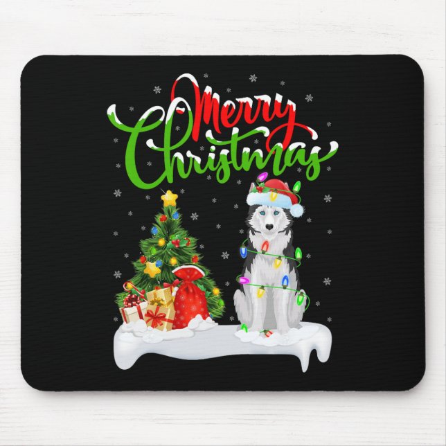 Julafton Träd Ljus Santa Hat Siberian husky Hund C Musmatta (Framsidan)
