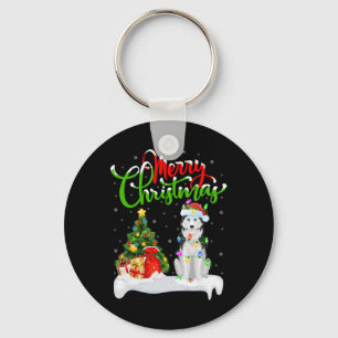 Julafton Träd Ljus Santa Hat Siberian husky Hund C Nyckelring