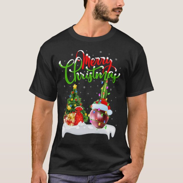 Julafton Träd Ljus Santa Hat Vegetable Onion Chris T Shirt (Framsida)