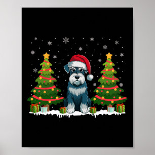 Julafton Träd Ljus Schnauzer Hund Santa Hat jul Poster