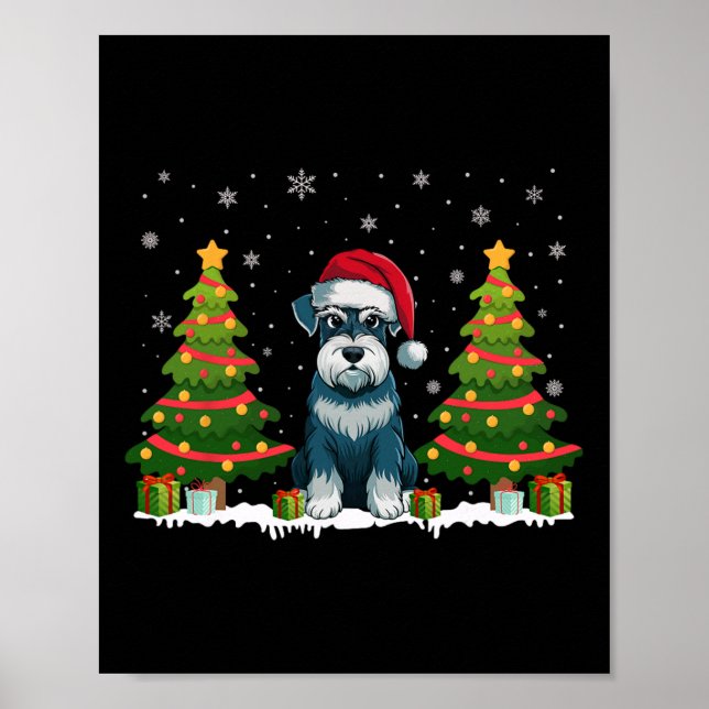 Julafton Träd Ljus Schnauzer Hund Santa Hat jul Poster (Framsidan)