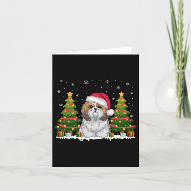 Julafton Träd Ljus Shih Tzu Hund Santa Hat jul Kort (Framsida)