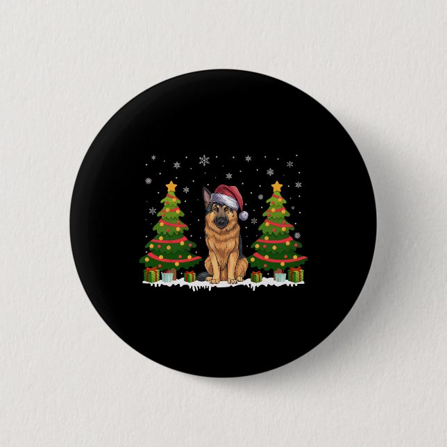 Julafton Träd Ljus tyska Shepherd Hund Santa Chris Knapp (Framsida)