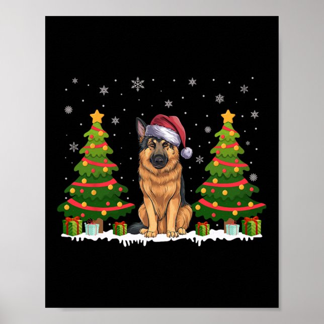 Julafton Träd Ljus tyska Shepherd Hund Santa Chris Poster (Framsidan)