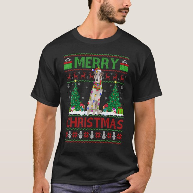 Julafton Träd Ljus Ugly Santa Borzoi Hund jul -  T Shirt (Framsida)