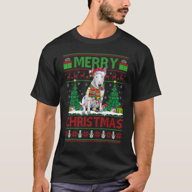 Julafton Träd Ljus Ugly Santa Bull Terrier Hund Ch T Shirt (Framsida)