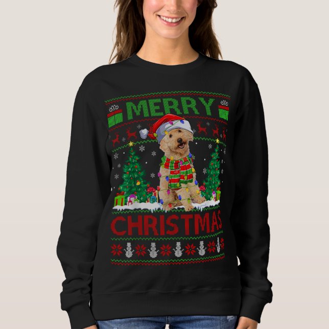 Julafton Träd Ljus Ugly Santa Labradoodle Hund Kri T Shirt (Framsida)