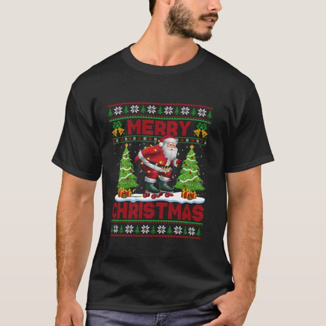 Julafton Träd Ljus Ugly Stil Santa Roller Skating  T Shirt (Framsida)