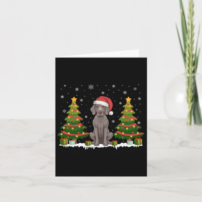 Julafton Träd Ljus Weimaraner Hund Santa Hat Chris Kort (Framsida)