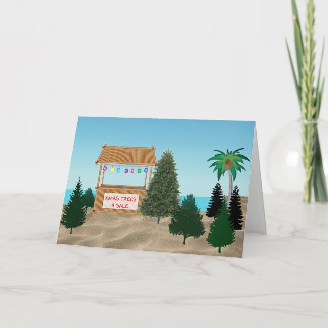 Julafton Träd Lot vid stranden Helgkort (Framsida)