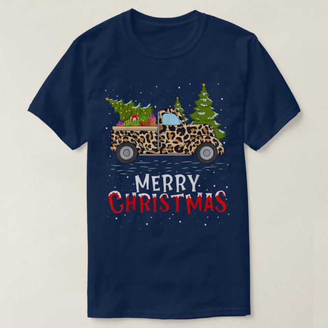 Julafton Träd Matching Leopard Play Santa Red Last T Shirt (Design framsida)