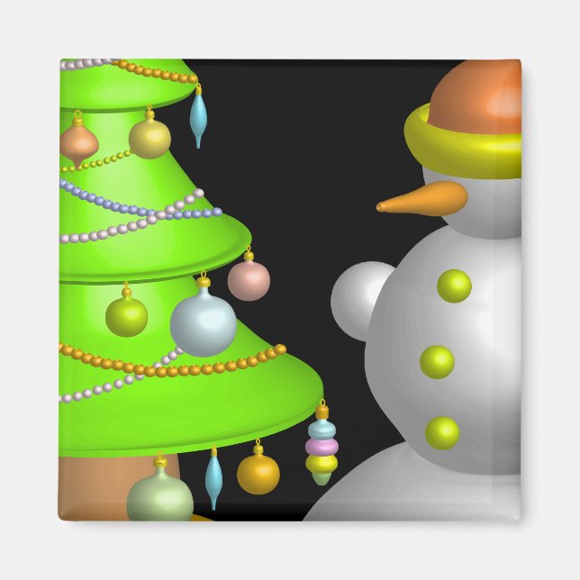 Julafton träd och snögubbe magnet (Framsidan)