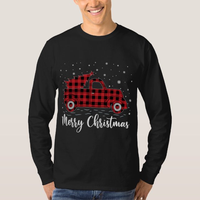 Julafton Träd Red Buffalo Play Red Lastbil Merry K T Shirt (Framsida)