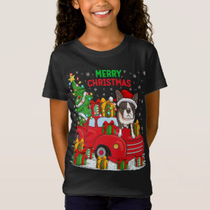 Julafton Träd Red Lastbil Lighting Boston Terrier  T Shirt