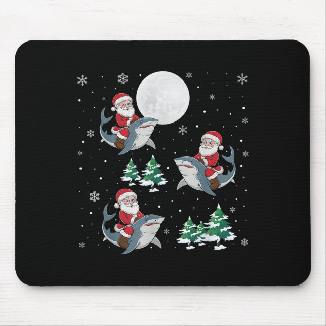 Julafton Träd Santa Riding Hammerhead Shark Funny  Musmatta (Framsidan)