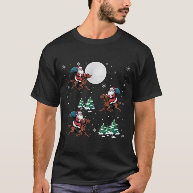 Julafton Träd Santa Riding Irish Setter Hund Funny T Shirt (Framsida)