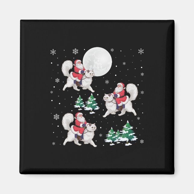 Julafton Träd Santa Riding Persian Cat Funny jul Magnet (Framsidan)